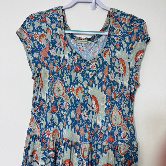 Soft Surroundings Kara Multi-Floral Maxi Tiered Dress Size L Cap Sleeve - Picture 2 of 6